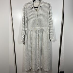 Poetry Linen Shirt Dress Women’s Size 4 Striped Long Sleeve Maxi Blue and White
